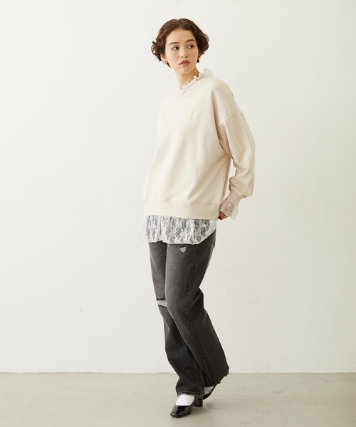 MILKFED.（ミルクフェド）の「LAYERED LACE TOP（スウェット・レディース・アッシュ/オフホワイト/ブラック・ONE SIZE）」の8枚目の写真