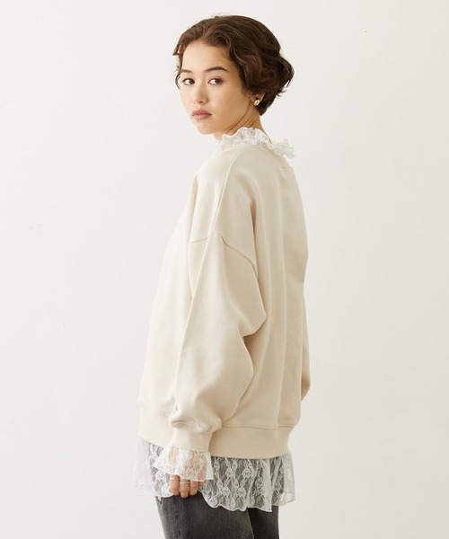 MILKFED.（ミルクフェド）の「LAYERED LACE TOP（スウェット・レディース・アッシュ/オフホワイト/ブラック・ONE SIZE）」の4枚目の写真