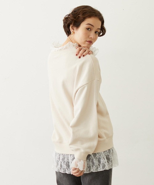 MILKFED.（ミルクフェド）の「LAYERED LACE TOP（スウェット・レディース・アッシュ/オフホワイト/ブラック・ONE SIZE）」の5枚目の写真