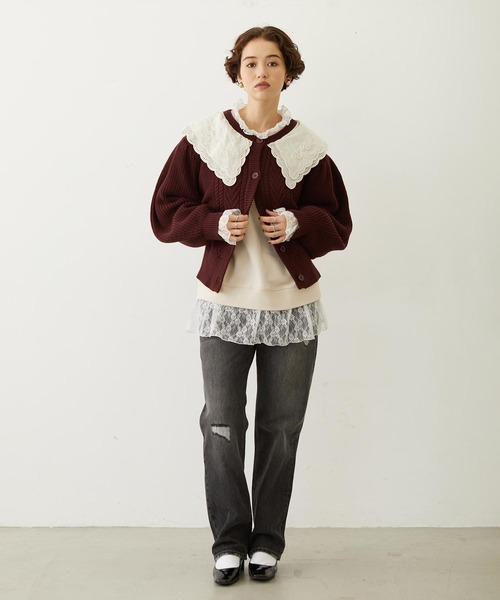 MILKFED.（ミルクフェド）の「LAYERED LACE TOP（スウェット・レディース・アッシュ/オフホワイト/ブラック・ONE SIZE）」の9枚目の写真