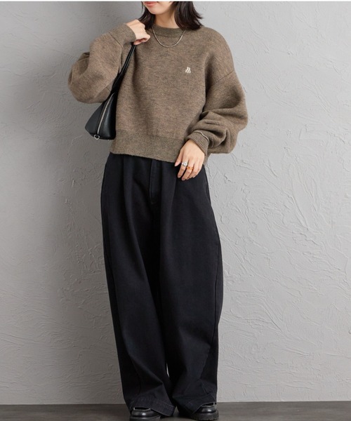 JEANS FACTORY （ジーンズファクトリー）の「[nenom/ネノム] ワンポイントロゴ刺繍 Wフェイスニットプルオーバー（ニット/セーター・レディース・チャコール/モカ/ベージュ/ブラック・F）」の20枚目の写真
