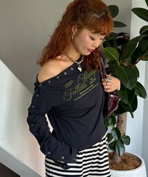 リングドットボタンワンショルロンTee