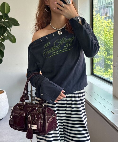 CIAOPANIC（チャオパニック）の「リングドットボタンワンショルロンTee（Tシャツ/カットソー・レディース・ホワイト/ネイビー/グレー・ONE SIZE）」の18枚目の写真