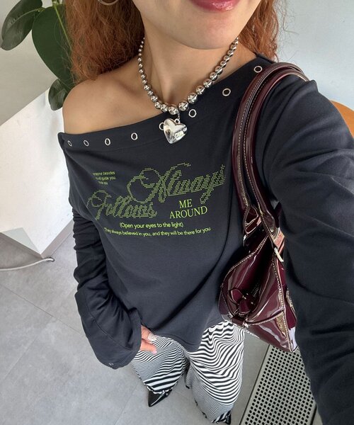 CIAOPANIC（チャオパニック）の「リングドットボタンワンショルロンTee（Tシャツ/カットソー・レディース・ホワイト/ネイビー/グレー・ONE SIZE）」の17枚目の写真