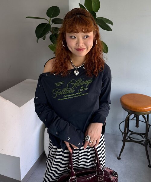 CIAOPANIC（チャオパニック）の「リングドットボタンワンショルロンTee（Tシャツ/カットソー・レディース・ホワイト/ネイビー/グレー・ONE SIZE）」の16枚目の写真