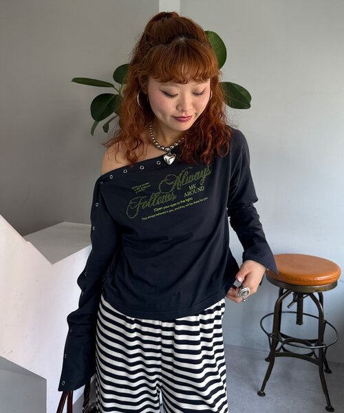 CIAOPANIC（チャオパニック）の「リングドットボタンワンショルロンTee（Tシャツ/カットソー・レディース・ホワイト/ネイビー/グレー・ONE SIZE）」の15枚目の写真