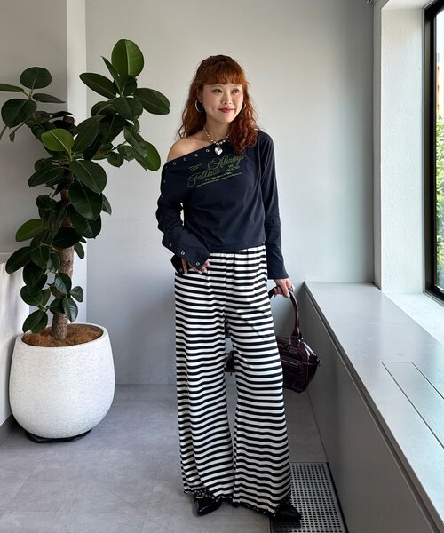 CIAOPANIC（チャオパニック）の「リングドットボタンワンショルロンTee（Tシャツ/カットソー・レディース・ホワイト/ネイビー/グレー・ONE SIZE）」の12枚目の写真