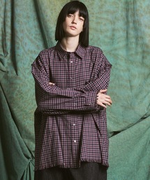 《UNISEX》【Italian Dead Stock Fabric】Prime-Over Regular Collar Cut-off Plaid Shirt/【イタリアンデッドストックファブリック】プライムオーバーレギュラーカラーカットオフシャツ【MAISON SPECIAL/メゾンスペシャル】