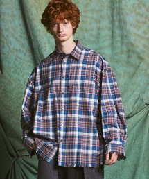 MAISON SPECIAL | 《UNISEX》【Italian Dead Stock Fabric】Prime-Over Regular Collar Cut-off Plaid Shirt/【イタリアンデッドストックファブリック】プライムオーバーレギュラーカラーカットオフシャツ【MAISON SPECIAL/メゾンスペシャル】(シャツ/ブラウス)