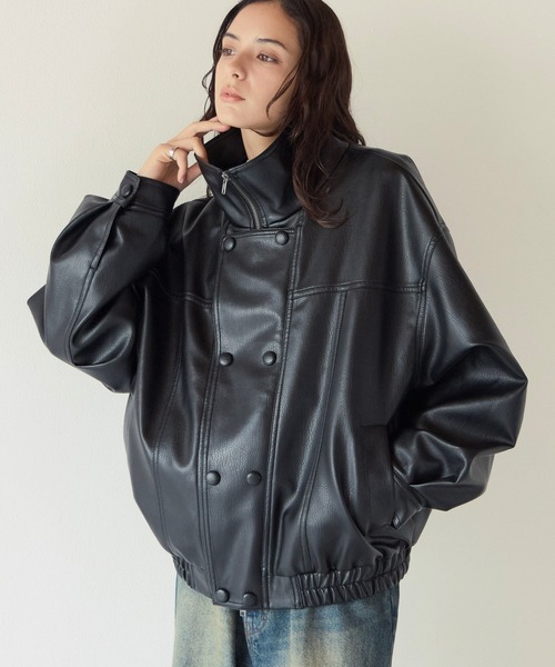PBLIM(ページボーイリム)の「《UNISEX》ダブルカラーレザーブルゾン(ブルゾン・レディース・ブラック/ブラウン・FREE)」の2枚目の写真