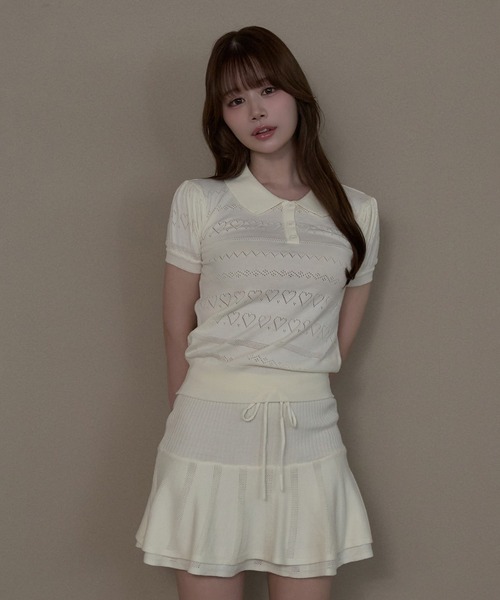 M DOLLY（エムドリー）の「Polo knit ivy set up / ポロニットアイビーセットアップ（セットアップ・レディース・アイボリー/グレー・FREE）」の3枚目の写真