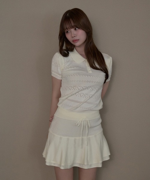 M DOLLY（エムドリー）の「Polo knit ivy set up / ポロニットアイビーセットアップ（セットアップ・レディース・アイボリー/グレー・FREE）」の4枚目の写真