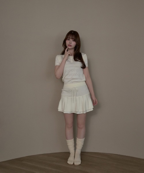 M DOLLY（エムドリー）の「Polo knit ivy set up / ポロニットアイビーセットアップ（セットアップ・レディース・アイボリー/グレー・FREE）」の6枚目の写真