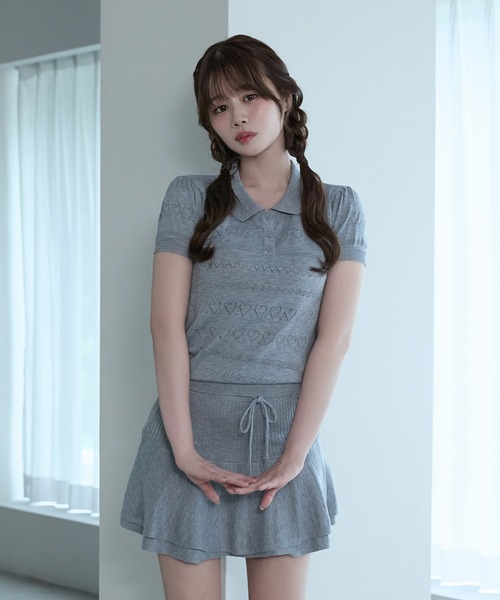M DOLLY（エムドリー）の「Polo knit ivy set up / ポロニットアイビーセットアップ（セットアップ・レディース・アイボリー/グレー・FREE）」の7枚目の写真