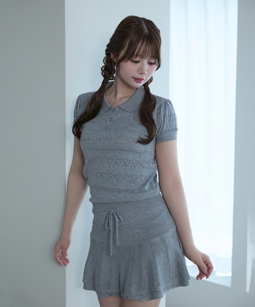 M DOLLY（エムドリー）の「Polo knit ivy set up / ポロニットアイビーセットアップ（セットアップ・レディース・アイボリー/グレー・FREE）」の8枚目の写真