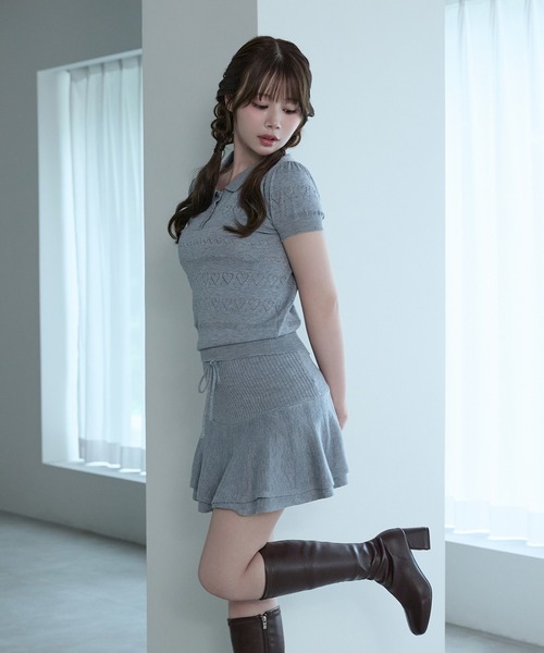 M DOLLY（エムドリー）の「Polo knit ivy set up / ポロニットアイビーセットアップ（セットアップ・レディース・アイボリー/グレー・FREE）」の9枚目の写真
