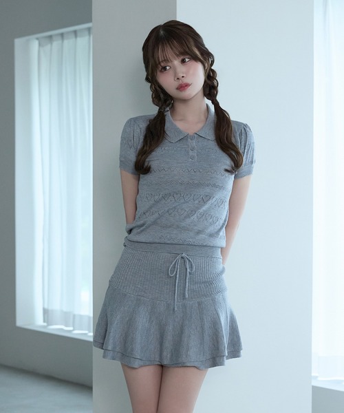 M DOLLY（エムドリー）の「Polo knit ivy set up / ポロニットアイビーセットアップ（セットアップ・レディース・アイボリー/グレー・FREE）」の10枚目の写真