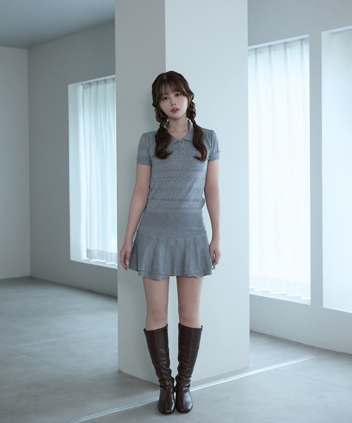 M DOLLY（エムドリー）の「Polo knit ivy set up / ポロニットアイビーセットアップ（セットアップ・レディース・アイボリー/グレー・FREE）」の11枚目の写真