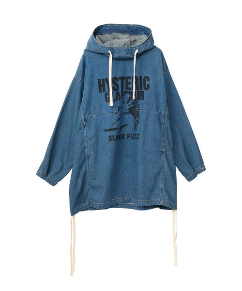 HYSTERIC GLAMOUR(ヒステリックグラマー)の「FUZZY BEAT フードデニムプルオーバー(シャツ/ブラウス・レディース・ライトインディゴブルー/ブラック・FREE)」の1枚目の写真
