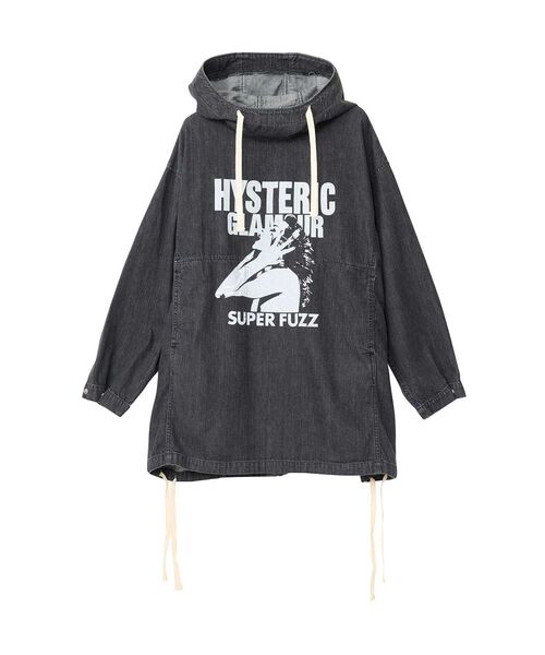 HYSTERIC GLAMOUR(ヒステリックグラマー)の「FUZZY BEAT フードデニムプルオーバー(シャツ/ブラウス・レディース・ライトインディゴブルー/ブラック・FREE)」の2枚目の写真