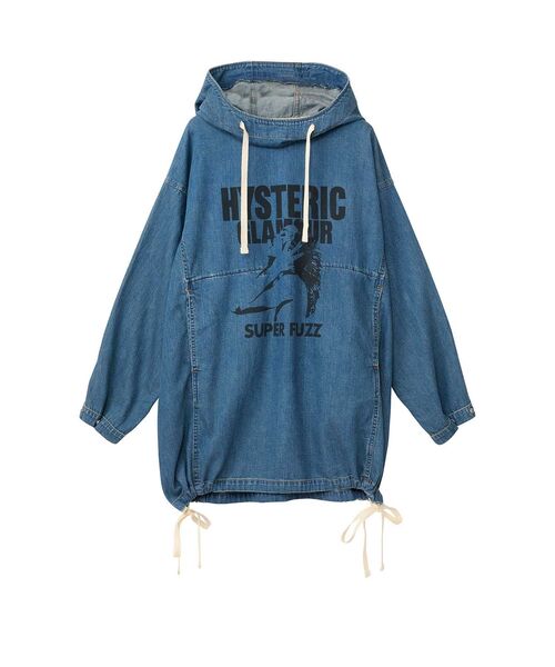 HYSTERIC GLAMOUR(ヒステリックグラマー)の「FUZZY BEAT フードデニムプルオーバー(シャツ/ブラウス・レディース・ライトインディゴブルー/ブラック・FREE)」の4枚目の写真