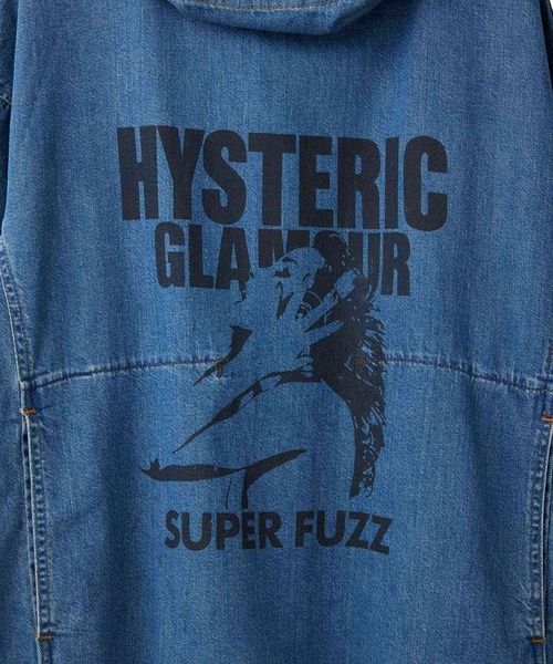 HYSTERIC GLAMOUR(ヒステリックグラマー)の「FUZZY BEAT フードデニムプルオーバー(シャツ/ブラウス・レディース・ライトインディゴブルー/ブラック・FREE)」の5枚目の写真