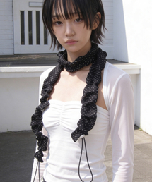 UNDERCONTROL STUDIO（アンダーコントロールスタジオ）の「ドットパターンひも調整夏用女性スカーフSTRINGPLEATSマフラー/DOT/BLACK（バンダナ/スカーフ）」