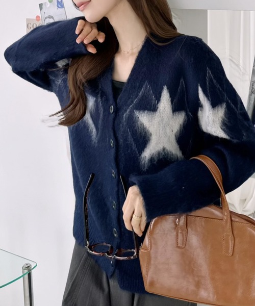 Ada.(エイダ)の「スター柄 シャギー Vネック カーディガン(カーディガン/ボレロ・レディース・グレー/ネイビー/ブラウン・FREE)」の8枚目の写真