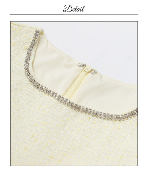 DAZZY（デイジー）の「ラメツイードビジューAラインミニ丈キャバドレス（ドレス・レディース・イエロー・M/S/XS）」の4枚目の写真
