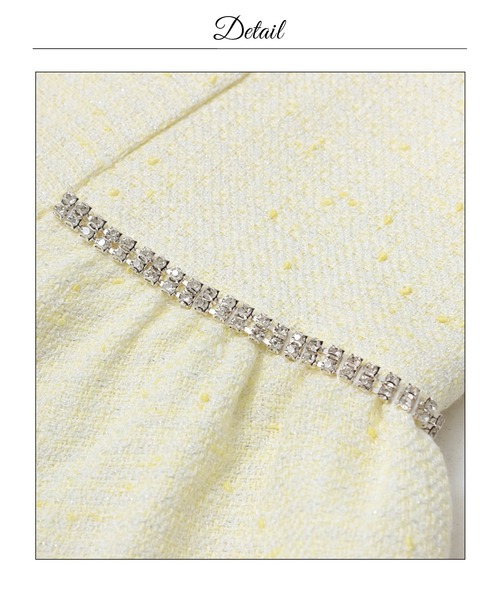 DAZZY（デイジー）の「ラメツイードビジューAラインミニ丈キャバドレス（ドレス・レディース・イエロー・M/S/XS）」の6枚目の写真