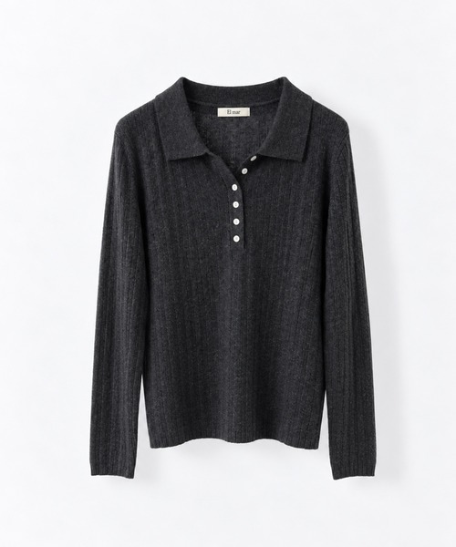 CANAL JEAN（キャナルジーン）の「El mar　ウールポロ襟ニット（ニット/セーター・レディース・ブラウン/チャコールグレー・ONE SIZE）」の3枚目の写真