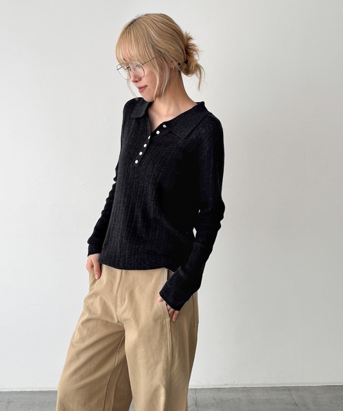 CANAL JEAN（キャナルジーン）の「El mar　ウールポロ襟ニット（ニット/セーター・レディース・ブラウン/チャコールグレー・ONE SIZE）」の4枚目の写真