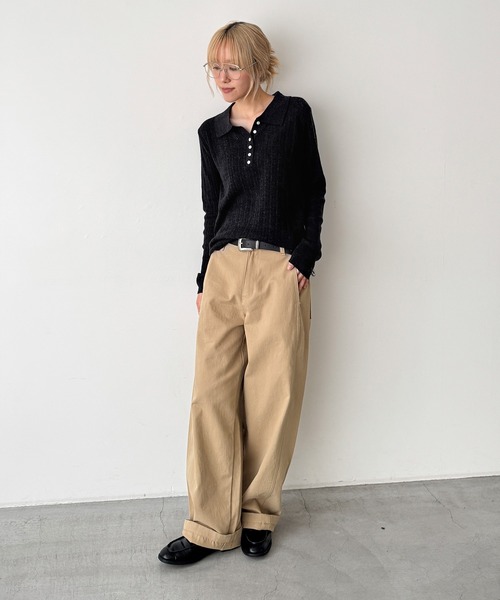 CANAL JEAN（キャナルジーン）の「El mar　ウールポロ襟ニット（ニット/セーター・レディース・ブラウン/チャコールグレー・ONE SIZE）」の6枚目の写真