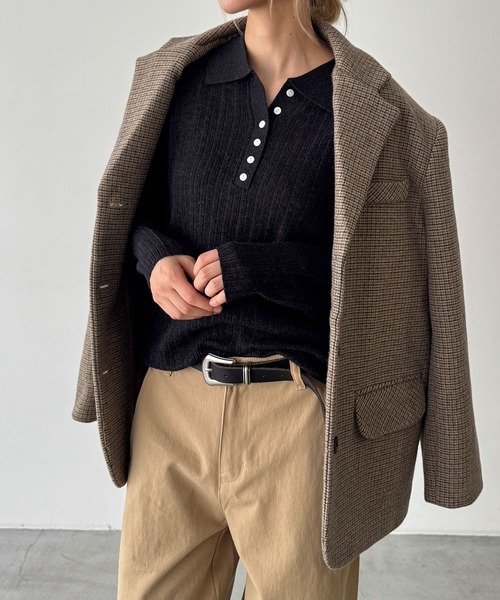 CANAL JEAN（キャナルジーン）の「El mar　ウールポロ襟ニット（ニット/セーター・レディース・ブラウン/チャコールグレー・ONE SIZE）」の7枚目の写真