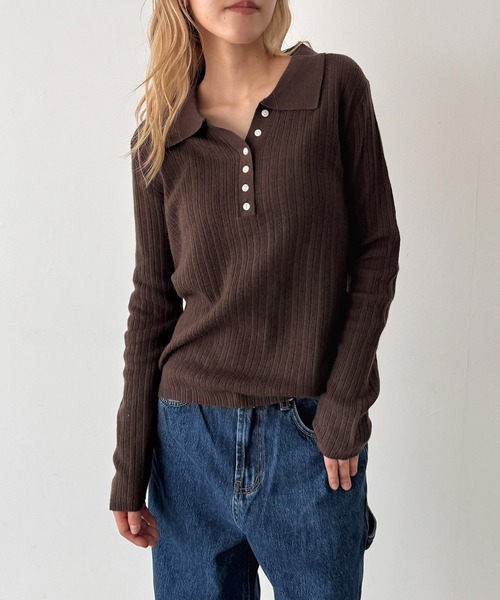 CANAL JEAN（キャナルジーン）の「El mar　ウールポロ襟ニット（ニット/セーター・レディース・ブラウン/チャコールグレー・ONE SIZE）」の8枚目の写真