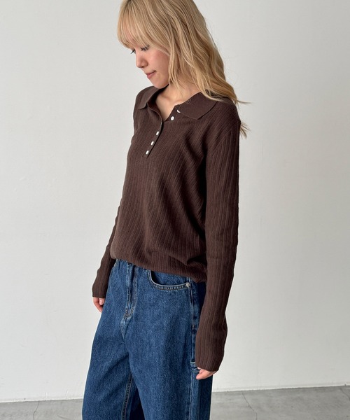 CANAL JEAN（キャナルジーン）の「El mar　ウールポロ襟ニット（ニット/セーター・レディース・ブラウン/チャコールグレー・ONE SIZE）」の9枚目の写真