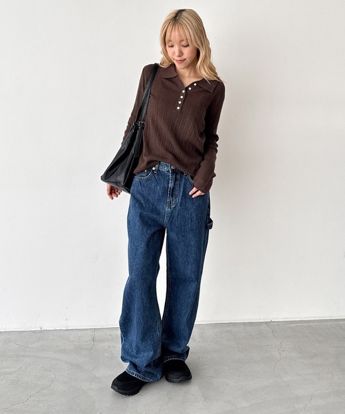 CANAL JEAN（キャナルジーン）の「El mar　ウールポロ襟ニット（ニット/セーター・レディース・ブラウン/チャコールグレー・ONE SIZE）」の11枚目の写真