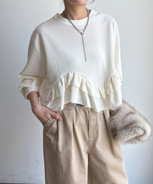 DouDou(ドゥドゥ)の「【WEB限定】 前後2wayカットジョーゼット裾フリルブラウス(シャツ/ブラウス・レディース・ブラック/アイボリー・FREE)」の10枚目の写真