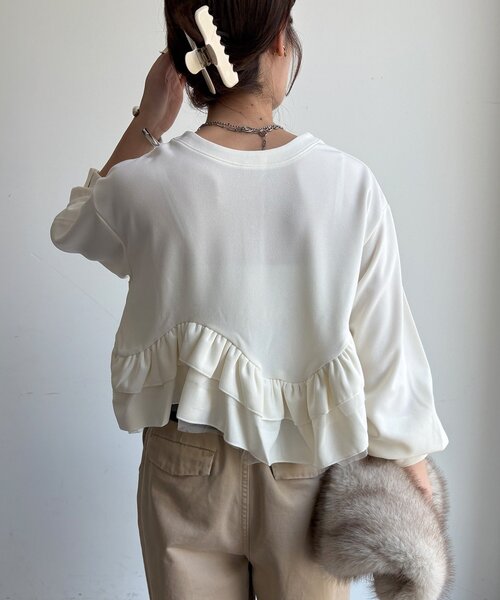 DouDou(ドゥドゥ)の「【WEB限定】 前後2wayカットジョーゼット裾フリルブラウス(シャツ/ブラウス・レディース・ブラック/アイボリー・FREE)」の13枚目の写真
