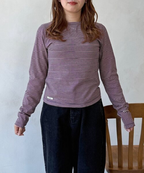 CPCM(シーピーシーエム)の「カラーボーダーロンT(Tシャツ/カットソー・レディース・ピンク/イエロー/アイボリー/グリーン・FREE)」の5枚目の写真