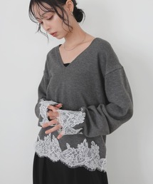 【ZOZOTOWN限定商品】レースドッキングVネックプルオーバー