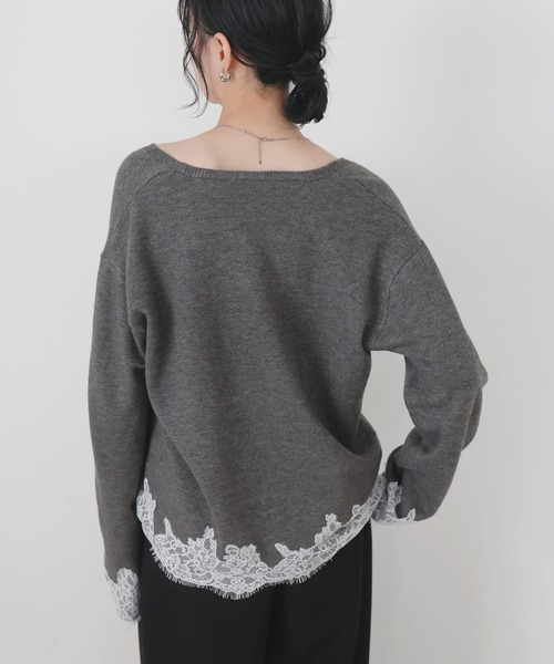 LIAN(リアン)の「【ZOZOTOWN限定商品】レースドッキングVネックプルオーバー(ニット/セーター・レディース・ブラウン/チャコールグレー/ブラック/アイボリー・FREE)」の8枚目の写真
