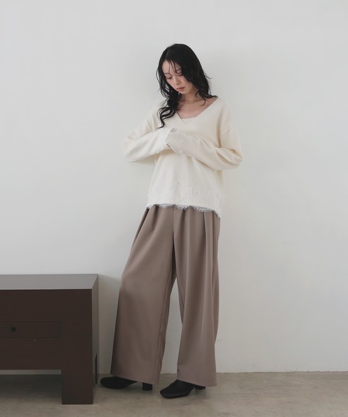 LIAN(リアン)の「【ZOZOTOWN限定商品】レースドッキングVネックプルオーバー(ニット/セーター・レディース・ブラウン/チャコールグレー/ブラック/アイボリー・FREE)」の15枚目の写真