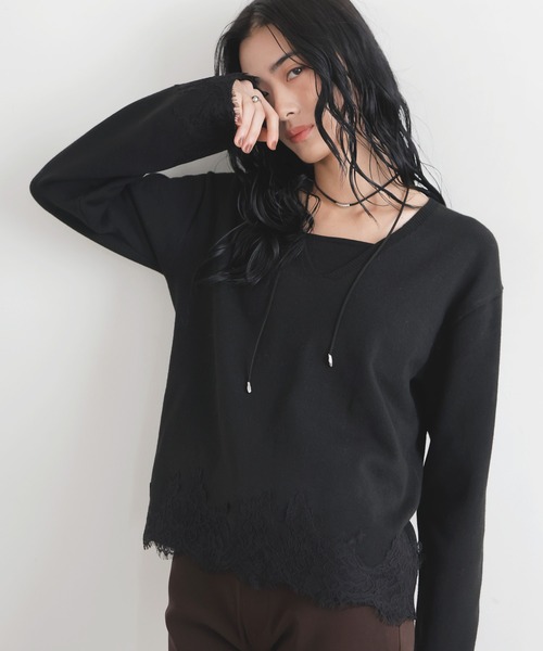 LIAN(リアン)の「【ZOZOTOWN限定商品】レースドッキングVネックプルオーバー(ニット/セーター・レディース・ブラウン/チャコールグレー/ブラック/アイボリー・FREE)」の16枚目の写真
