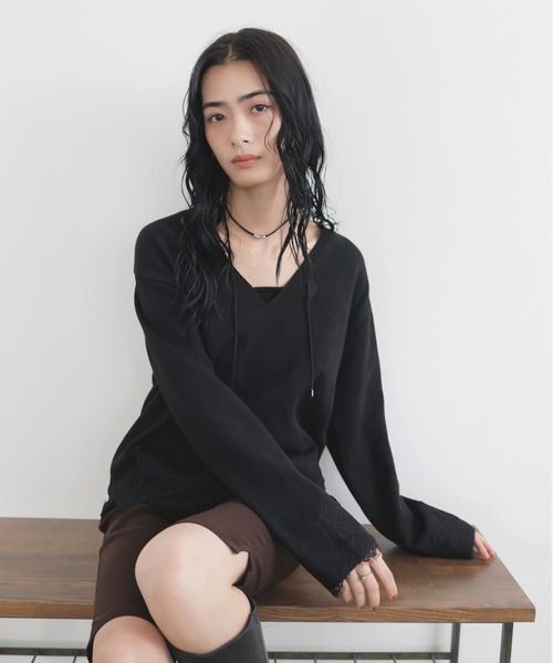 LIAN(リアン)の「【ZOZOTOWN限定商品】レースドッキングVネックプルオーバー(ニット/セーター・レディース・ブラウン/チャコールグレー/ブラック/アイボリー・FREE)」の17枚目の写真