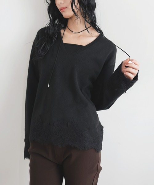 LIAN(リアン)の「【ZOZOTOWN限定商品】レースドッキングVネックプルオーバー(ニット/セーター・レディース・ブラウン/チャコールグレー/ブラック/アイボリー・FREE)」の19枚目の写真