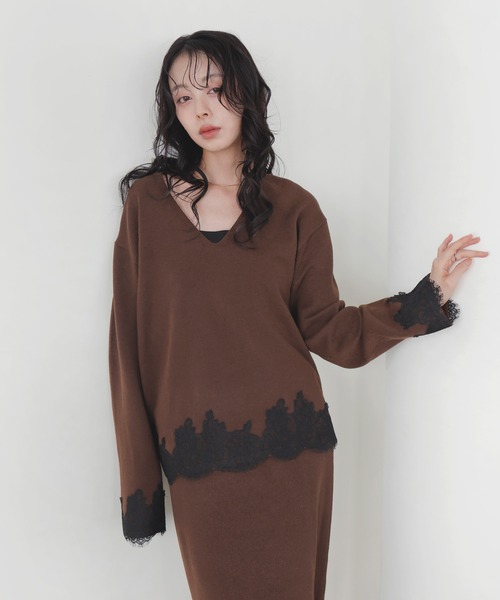 LIAN(リアン)の「【ZOZOTOWN限定商品】レースドッキングVネックプルオーバー(ニット/セーター・レディース・ブラウン/チャコールグレー/ブラック/アイボリー・FREE)」の21枚目の写真