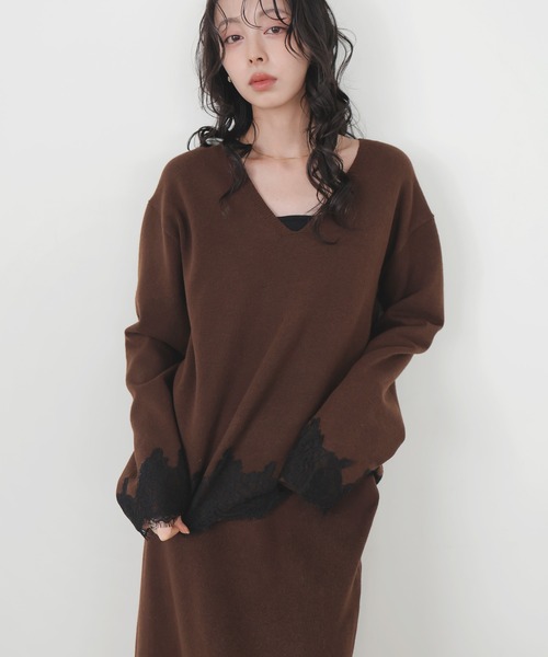 LIAN(リアン)の「【ZOZOTOWN限定商品】レースドッキングVネックプルオーバー(ニット/セーター・レディース・ブラウン/チャコールグレー/ブラック/アイボリー・FREE)」の20枚目の写真