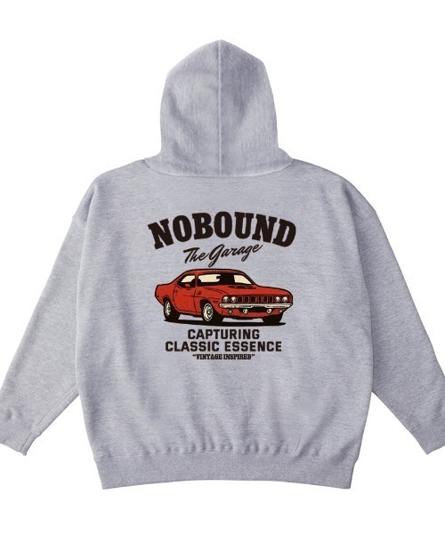 NOBOUND（ノーバウンド）の「NOBOUND（ノーバウンド） プルパーカー メンズ スウェット ビッグシルエット クラシックカー 車 イラスト ロゴ バックプリント プルオーバーパーカー フーディー スエット トップス レディース ユニセックス（パーカー・メンズ・ブラック/ヘザーグレー/サンドベージュ/ホワイト・L/XL/M）」の3枚目の写真