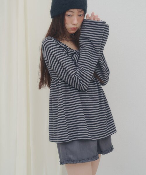 DISCOAT（ディスコート）の「【umm.】フロントリボンペプラムプルオーバー（Tシャツ/カットソー・レディース・グレー/ブラック/ネイビー/パープル・FREE）」の21枚目の写真